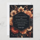 Charcoal Amber Bloom Wedding Kaart (Voorkant)