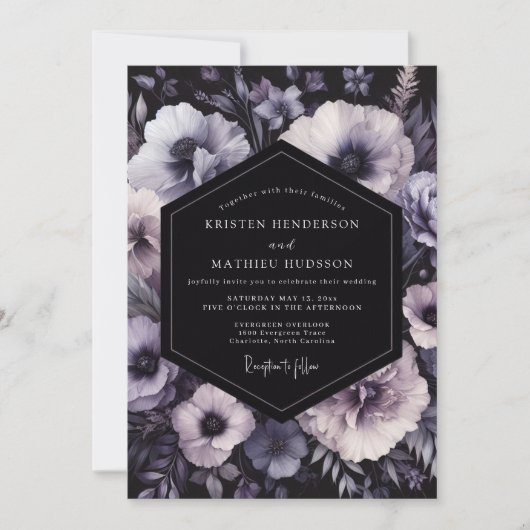 Charcoal Amethyst Bloom Wedding Kaart (Voorkant)