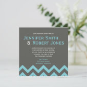 Charcoal and Aqua Chevron Posh Wedding Invitation Kaart (Staand voorkant)