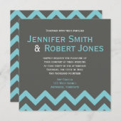 Charcoal and Aqua Chevron Posh Wedding Invitation Kaart (Voorkant / Achterkant)