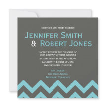 Charcoal and Aqua Chevron Posh Wedding Invitation