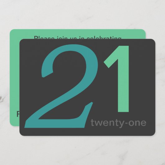 Charcoal and Blue Custom 21st Birthday Invitation Kaart (Voorkant / Achterkant)