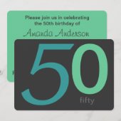 Charcoal and Blue Custom 50th Birthday Invitation Kaart (Voorkant / Achterkant)