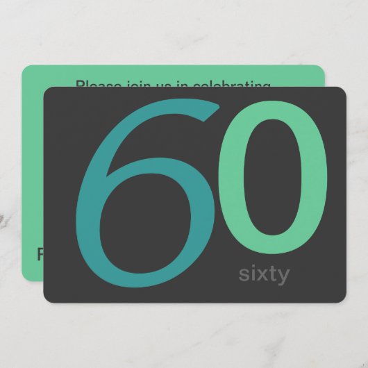 Charcoal and Blue Custom 60th Birthday Invitation Kaart (Voorkant / Achterkant)