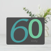 Charcoal and Blue Custom 60th Birthday Invitation Kaart (Staand voorkant)