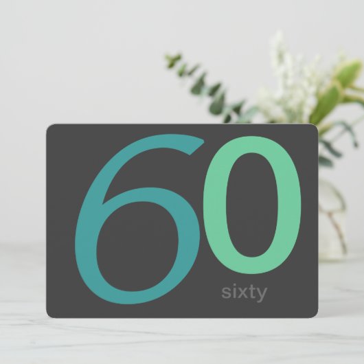 Charcoal and Blue Custom 60th Birthday Invitation Kaart (Staand voorkant)