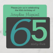 Charcoal and Blue Custom 65th Birthday Invitation Kaart (Voorkant / Achterkant)