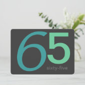 Charcoal and Blue Custom 65th Birthday Invitation Kaart (Staand voorkant)