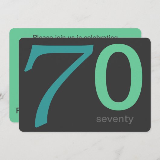 Charcoal and Blue Custom 70th Birthday Invitation Kaart (Voorkant / Achterkant)