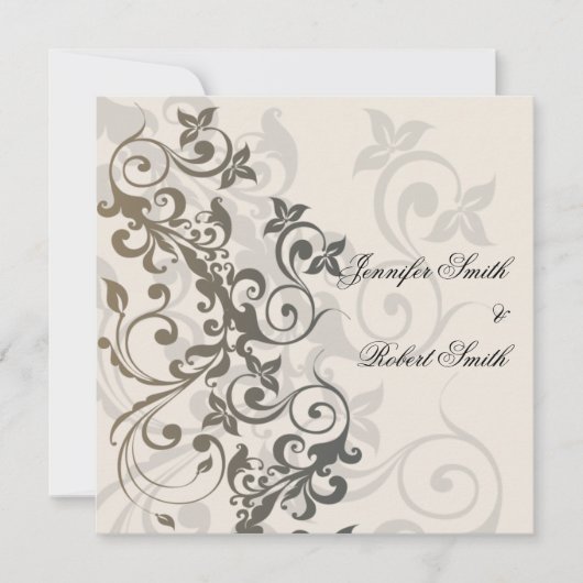 Charcoal and Ivory Filigree Wedding Invitation Kaart (Voorkant)