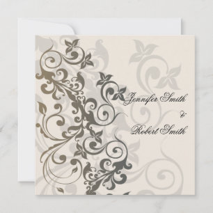 Charcoal and Ivory Filigree Wedding Invitation Kaart