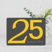 Charcoal and Yellow Custom 25th Birthday Invite Kaart (Staand voorkant)