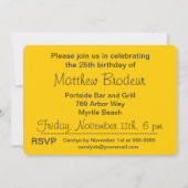 Charcoal and Yellow Custom 25th Birthday Invite Kaart (Achterkant)