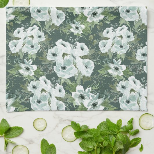 Charcoal Anemones Theedoek (Gevouwen)