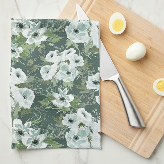 Charcoal Anemones Theedoek (Quarter Fold)