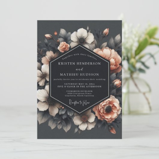 Charcoal & Apricot Gothic Wedding Kaart (Staand voorkant)
