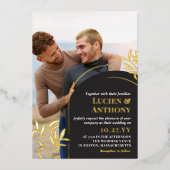 Charcoal Arch Golden Sprigs 2 in 1 Bruiloftsdetail Folie Uitnodiging (Voorkant)