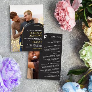 Charcoal Arch Golden Sprigs 2 in 1 Bruiloftsdetail Folie Uitnodiging