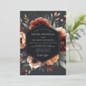 Charcoal Baroque Flora Wedding Kaart (Staand voorkant)