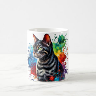 Charcoal Bengal Cat Waterverf Portret Koffiemok