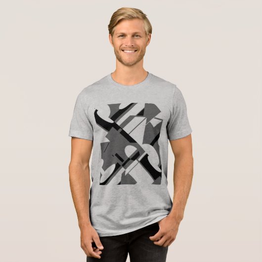 Charcoal Black Diagonal Geometric Art MCM-geïnspir Tri-Blend Shirt (Voorkant volledig)