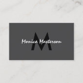 Charcoal black minimalist monogram visitekaartje (Voorkant)