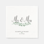 Charcoal Black Script Mr. & Mrs. Greenery Wedding Servet (Voorkant)