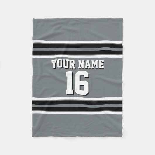 Charcoal Black Whit Team Jersey Custom Number Name Fleece Deken (Voorkant)