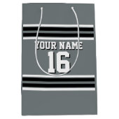 Charcoal Black Whit Team Jersey Custom Number Name Medium Cadeauzakje (Voorkant)
