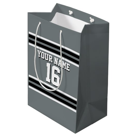 Charcoal Black Whit Team Jersey Custom Number Name Medium Cadeauzakje (Achterkant Gekanteld)