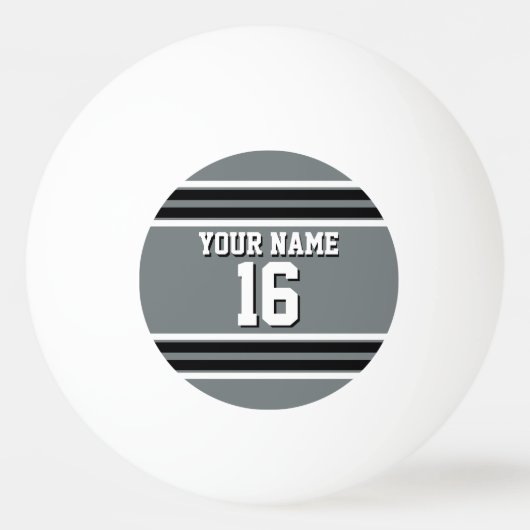 Charcoal Black Whit Team Jersey Custom Number Name Pingpongbal (Voorkant)