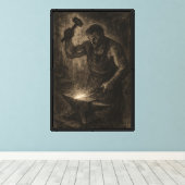 Charcoal Blacksmith aan het werk Canvas Afdruk (Insitu (Houten vloer))
