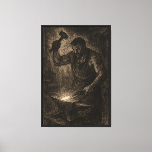 Charcoal Blacksmith aan het werk Canvas Afdruk (Voorkant)