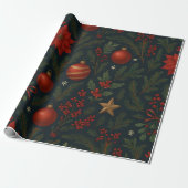 Charcoal Bloom - Charcoal Floral Holiday Cadeaupapier (Uitgerold)