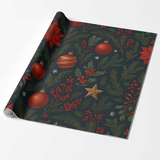 Charcoal Bloom - Charcoal Floral Holiday Cadeaupapier (Uitgerold)