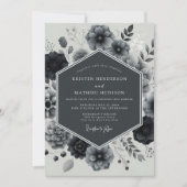 Charcoal Bloom Elegance Wedding Kaart (Voorkant)