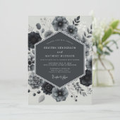 Charcoal Bloom Elegance Wedding Kaart (Staand voorkant)