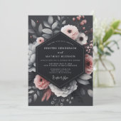 Charcoal Blush Floral Elegance Wedding Kaart (Staand voorkant)