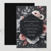 Charcoal Blush Floral Elegance Wedding Kaart (Voorkant / Achterkant)
