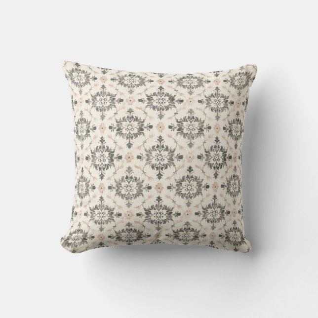 Charcoal & Blush French Damask Throw Pillow Kussen (Voorkant)