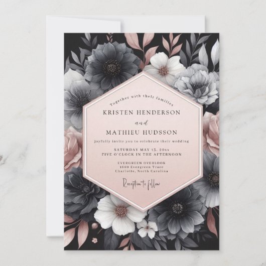Charcoal Blush Gloaming Wedding Kaart (Voorkant)