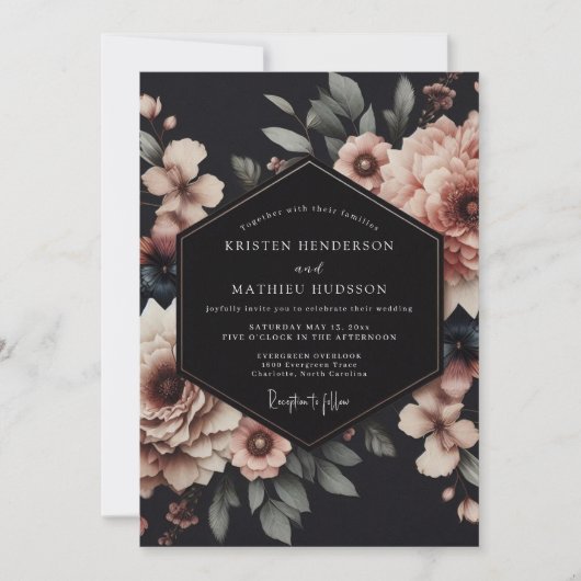 Charcoal Blush Nocturne Wedding Kaart (Voorkant)