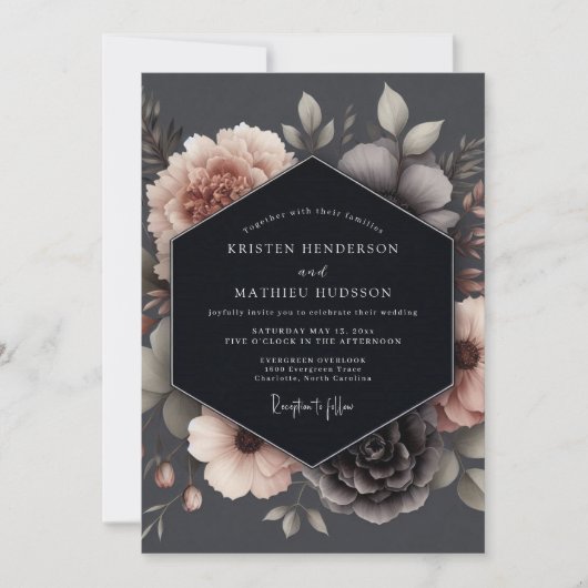 Charcoal Blush Poetic Wedding Kaart (Voorkant)
