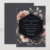 Charcoal Blush Poetic Wedding Kaart (Voorkant / Achterkant)