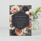Charcoal & Blush Somber Bloom Wedding Kaart (Staand voorkant)