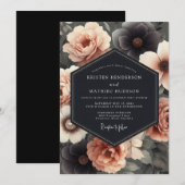 Charcoal & Blush Somber Bloom Wedding Kaart (Voorkant / Achterkant)
