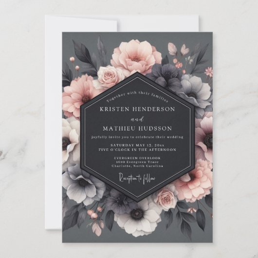 Charcoal Blush Tableau Wedding Kaart (Voorkant)