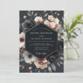 Charcoal Blush Vesperal Bloom Wedding Kaart (Staand voorkant)