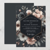 Charcoal Blush Vesperal Bloom Wedding Kaart (Voorkant / Achterkant)