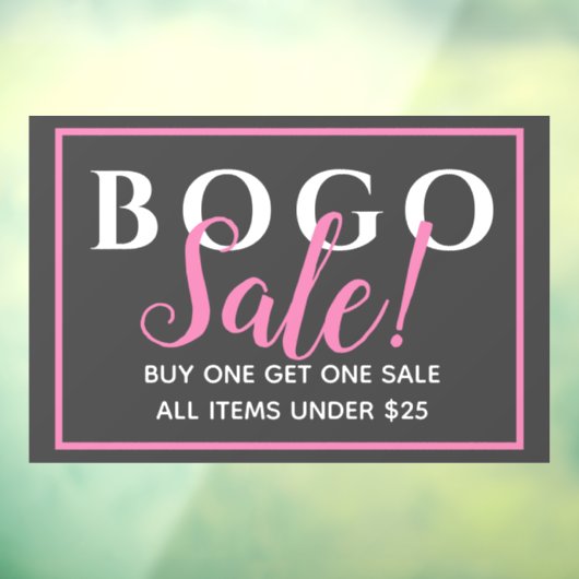 Charcoal BOGO Retail Sale Window Cling Raamsticker (Vel 3)